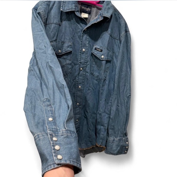 Vintage Wrangler Cowboy Cut Denim Western Pearl Snap Button Cotton Shirt Large - Picture 5 of 8